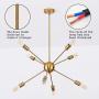 8-Lights Sputnik Chandelier Gold Light Fixture Hanging Pendant Lighting Decor Modern Mid Century Brass Light for Living Dining Room Bedroom Kitchen