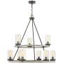 Lillian Gray Wood Bronze Large Wagon Wheel Chandelier 32'' Wide Farmhouse Industrial Two Tier Clear Seeded Glass Shades 9-Light Fixture for Dining Room House Island Entryway - Franklin Iron Works