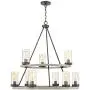 Lillian Gray Wood Bronze Large Wagon Wheel Chandelier 32'' Wide Farmhouse Industrial Two Tier Clear Seeded Glass Shades 9-Light Fixture for Dining Room House Island Entryway - Franklin Iron Works