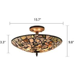 Tiffany Ceiling Lamp, Artzone Handcrafted Ceiling Flush Mount Light, Tiffany Lamp Ceiling for Foyer, Living Room, Dining Room, Bedroom, Bathroom - 16'' Natural Stone Lampshade