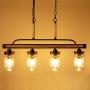 Wellmet Farmhouse Chandelier for Kitchen Light Fixtures, 4 Lights Mason Jar Pendant Light for Dining Room Lighting Fixtures Hanging, Faux Wood and Black Metal Finish