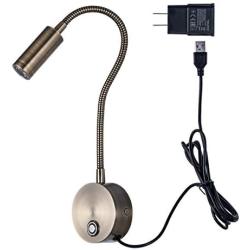 Dimmable Wall Sconces Reading Light, LED Wall-Mounted Reading Lamps Gooseneck Plug in/USB/Wall Mounted Wall Light Sconce Lamp Lighting for Bed Headboard Reading Room (160LM 3W Warm White 3000K）Bronze