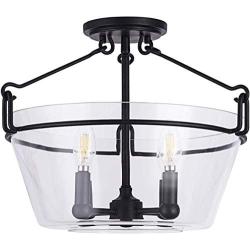 NALATI 4-Light Industrial Metal Chandelier with Clear Glass Bowl Shade Semi Flush Mount Ceiling Lighting Matte Black