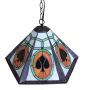 CraftThink Pendant Lighting LED Chandelier Light Antique Tiffany Art 18''W Geometric Shade Stained Glass with Poker Pattern 2 Lights Hanging Light for Dining Living Cafe Room Restaurant - TYP B
