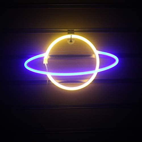 Wanxing Planet Neon Signs Led Neon Lights Cute Wall Night Signs Art Decorative for Room Home Decor Store Design Holiday Celebration Party USB/Battery Operated(Blue Yellow)