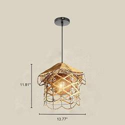 KWOKING Lighting Rustic Weave Wicker Hanging Lamp House Shape Pendant Light Natural Hemp Ball Rattan Chandelier Light Fixture for Hallway Dining Room - Style B
