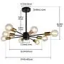 JHLBYL Sputnik Chandeliers 8 Lights Modern Pendant Lighting Black Vintage Semi Flush Ceiling Light Fixture for Kitchen Dining Room Living Room, Golden Lamp Holder