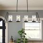 XINGQI Rustic Glass Shade Kitchen Island Light, 4-Light Farmhouse Linear Pendant Lighting, Hanging Light Fixtures for Dining Room, Antique White with Black Paint, E26 Base(Bulbs not Included)