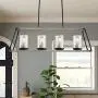 XINGQI Rustic Glass Shade Kitchen Island Light, 4-Light Farmhouse Linear Pendant Lighting, Hanging Light Fixtures for Dining Room, Antique White with Black Paint, E26 Base(Bulbs not Included)