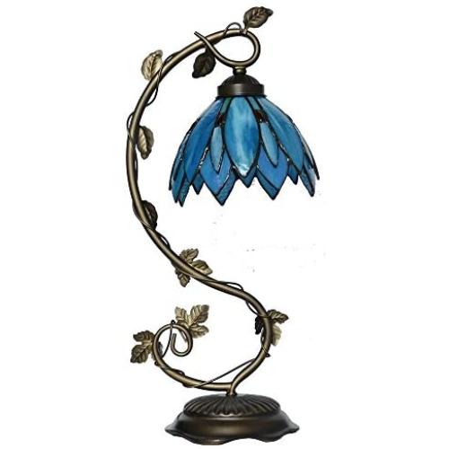 Tiffany Lamps Stained Glass Lotus Flower Table Desk Reading Lamp with Flexible Arm, W7.5 H21 Inch for Living Room Bedroom Bookcase Dresser Coffee Table Beside Reading