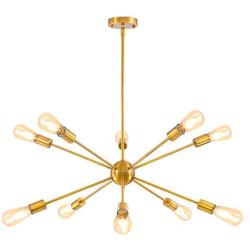 Sputnik Chandelier 10 Lights - Mobile Chandelier Lighting Fixture for Dining Room, Brushed Brass Ceiling Lighting for Bedroom,Hallway,Kitchen,Living Room