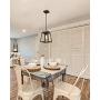 EAPUDUN Lantern Pendant Light, Adjustable Height Square Cage Hanging Lighting Fixture 10'' Rustic Lantern Chandelier for Dinning Room Kitchen Island Foyer, Black&Silver Hand-Brush Finish, PDA1294-FBGT