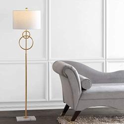 JONATHAN Y JYL1097A Haines 60'' Modern Circle Marble/Metal LED Floor Lamp Classic,Glam,Transitional for Bedrooms, Living Room, Office, Reading, Gold Leaf/White