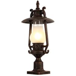 GZBtech Vintage Outdoor Post Lantern, 110V Waterproof Rust Bronze Pole Light Fixture of Rustic Kerosene Style, Metal Pillar Lantern with Frosted Glass Shade for Backyard Garden