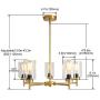 KOSTOMO Gold Chandeliers Glass Shades 5 Lights Brass Dining Room Light Kitchen Lighting Fixtures Ceiling Hanging Farmhouse Adjustable Large Pendant Lamp