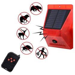 Solar Strobe Light with Motion Detector Solar Alarm Light with Remote Controller 129db Sound Security Siren Light IP65 Waterproof 24 Hours+Night Mode for Home, Farm,Barn,Villa,Yard.