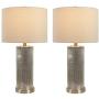 Maxax USB Table Lamp Sets of 2 Nightstand Lamps with Oatmeal Fabric Shade for Living Room and Bedroom,Nickel Finish