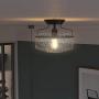 Tangkula Industrial Ceiling Light Fixture, Seeded Glass Shade, Semi Flush Mount Ceiling Light w/ Black Metal Base, Farmhouse Pendant Lighting for Dining Room, Bedroom, Cafe, Bar, Entryway (Black)