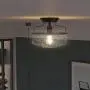 Tangkula Industrial Ceiling Light Fixture, Seeded Glass Shade, Semi Flush Mount Ceiling Light w/ Black Metal Base, Farmhouse Pendant Lighting for Dining Room, Bedroom, Cafe, Bar, Entryway (Black)
