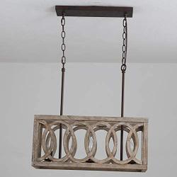 Vintage 3-Light Wood and Metal Farmhouse Pendant Light Fixture Kitchen Island Ceiling Lighting Chandelier (10555-3D)