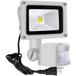 Motion Sensor Flood Lights Outdoor,10W Induction LED Lamp, IP65 Waterproof Spotlight,6500K LED Sensor Light,Security Light with US 3-Plug (Daylight White-Gray)