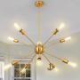 Modern 8 Lights Sputnik Chandeliers Semi Flush Mount Ceiling Light Fixture Mid Century Ceiling Pendant Lighting for Living Room Dining Room Bedroom Kitchen (Gold 10-Light)