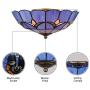 RUNNUP Industrial 12'' Wide Tiffany Style Flush Mount 2 Lights Ceiling Light Fixture with Glass Shade Vintage Ceiling Lamp in Blue