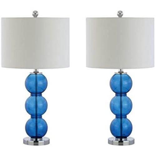 JONATHAN Y JYL1070E-SET2 Bella 27'' Glass Triple-Sphere LED Table Lamp Contemporary,Transitional for Bedroom, Living Room, Office, College Dorm, Coffee Table, Bookcase, CobaltBlue/Chrome(Setof2)