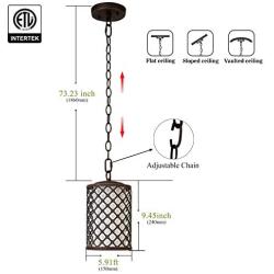 GZBtech Rustic Outdoor Pendant Light, 1-Light 73 Adjustable Exterior Hanging Lantern in Oil Rubbed Bronze Finish, 110V Vintage Blossom Style Ceiling Hanging Lamp with Frosted Glass Shade for Porch