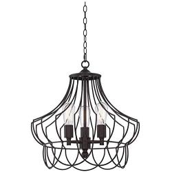 Hansel Bronze Cage Plug in Swag Pendant Chandelier 19 1/2'' Wide Industrial LED Edison 3-Light Fixture for Dining Room House Foyer Kitchen Island Entryway Bedroom Living Room - Franklin Iron Works