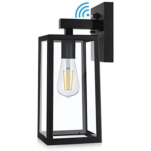 Dusk to Dawn Sensor Outdoor Wall Sconce, Exterior Wall Lantern Fixture with E26 Base Socket, Wall Mount Lights Anti-Rust Waterproof Matte Black Wall Lamp with Clear Glass Shade for Garage, Doorway