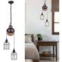 VILUXY Vintage Industrial Pulley Pendant Light with 2 Cage Shade Adjustable Black Ceiling Hanging Light Indoor Island Lamp for Dining Living Room Kitchen Hallway Foyer Farmhouse
