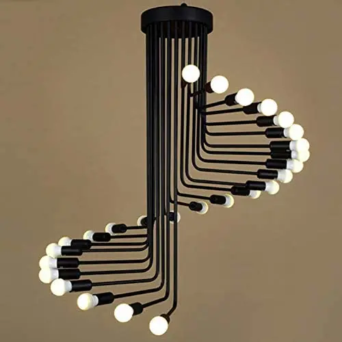 LITFAD Black Industrial Style Pendant Light 26 Light 26 Tier LED Chandelier Vintage Iron Metal Ceiling Hanging Light for Dining Room Restaurant Bar Cafe