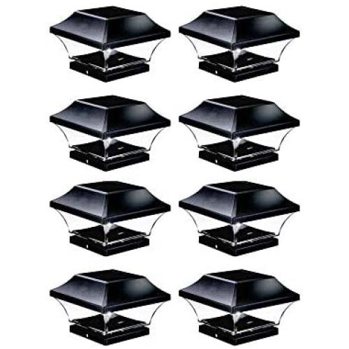 NOMA Solar Post Lights | Waterproof Outdoor Cap Lights for 4 x 4 Wooden, Deck, Patio, Garden, Decor or Fence | Warm White LED Lights, 8-Pack (Black)