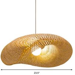 Pendant Lighting for Kitchen Island, XINDAR Modern Twist Hanging Light Kit Bamboo 1 Light Dining Room Pendant Lamp in Beige (23.5 inch)