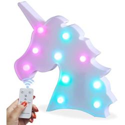 Battery Operated Night Light LED Marquee Sign with Wireless Remote Control for Kids Room, Bedroom, Gift, Party, Home Decorations (Unicorn Head Colorful)