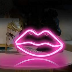 Funpeny LED Neon Decorative Light, Neon Sign Shaped Decor Light, USB Charging & Battery Indoor Decor for Living Room, Birthday Party, Wedding Party (Pink Lip)