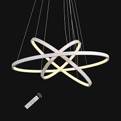 DERALAN Modern Chandelier Lighting Dimmable LED Ceiling Dining Room Chandeliers Contemporary Pendant Lights Fixtures Living Room Hanging 3 Ring Foyer Bedroom Warm White Light White Shade