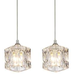 COTULIN Set of 2 Modern Cute Mini Crystal Pendant Light,Pendant Lighting Fixture for Kitchen Island Living Room Dining Room Bedroom,Brushed Nickel Finish with Crystal Glass Shade