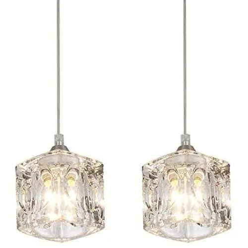 COTULIN Set of 2 Modern Cute Mini Crystal Pendant Light,Pendant Lighting Fixture for Kitchen Island Living Room Dining Room Bedroom,Brushed Nickel Finish with Crystal Glass Shade