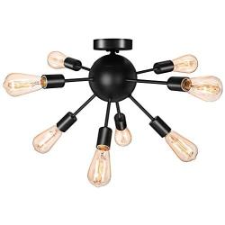 Semi Flush Mount Ceiling Light with 8 Light, Modern Black Sputnik Chandelier with E26 Base, Industrial Vintage Ceiling Lamp Fixture for Bedroom Kitchen Entryway Hallway