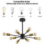 8 Lights Sputnik Ceiling Light Modern Mid Century Semi Flush Mount Chandelier Gold Black Industrial Pendant Lighting Fixture for Kitchen Dining Room Bedroom Foyer Coffee Bar