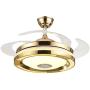 TFCFL 42 Modern Music Ceiling Fan with Light, Invisible Smart Chandelier Fan with Bluetooth Player Remote Control 4 Retractable Blades 3 Colors for Dining Room Bedroom (Gold)