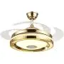 TFCFL 42 Modern Music Ceiling Fan with Light, Invisible Smart Chandelier Fan with Bluetooth Player Remote Control 4 Retractable Blades 3 Colors for Dining Room Bedroom (Gold)