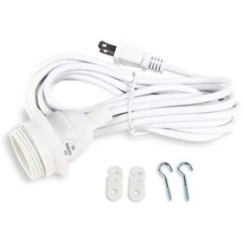 Wallniture Fiore 15 Feet Hanging Lantern Cord Room Decor for Pendant Light Bulbs Socket Set, White