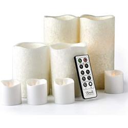 Furora LIGHTING LED Flameless Candles with Remote Control, Set of 8, Real Wax Battery Operated Pillars and Votives LED Candles with Flickering Flame and Timer Featured - Crystallized White