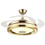 TFCFL 42 Modern Music Ceiling Fan with Light, Invisible Smart Chandelier Fan with Bluetooth Player Remote Control 4 Retractable Blades 3 Colors for Dining Room Bedroom (Gold)