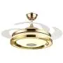 TFCFL 42 Modern Music Ceiling Fan with Light, Invisible Smart Chandelier Fan with Bluetooth Player Remote Control 4 Retractable Blades 3 Colors for Dining Room Bedroom (Gold)