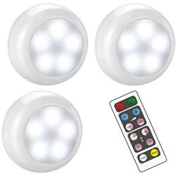 BLS Wireless Dimmable LED Puck Lights with Remote Control, AA-1030 Operated with 3 AA Batteries, Stick on LED Under Cabinet Lighting with Timer, Cool White and Warm White (3 Pack)