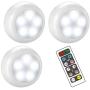BLS Wireless Dimmable LED Puck Lights with Remote Control, AA-1030 Operated with 3 AA Batteries, Stick on LED Under Cabinet Lighting with Timer, Cool White and Warm White (3 Pack)